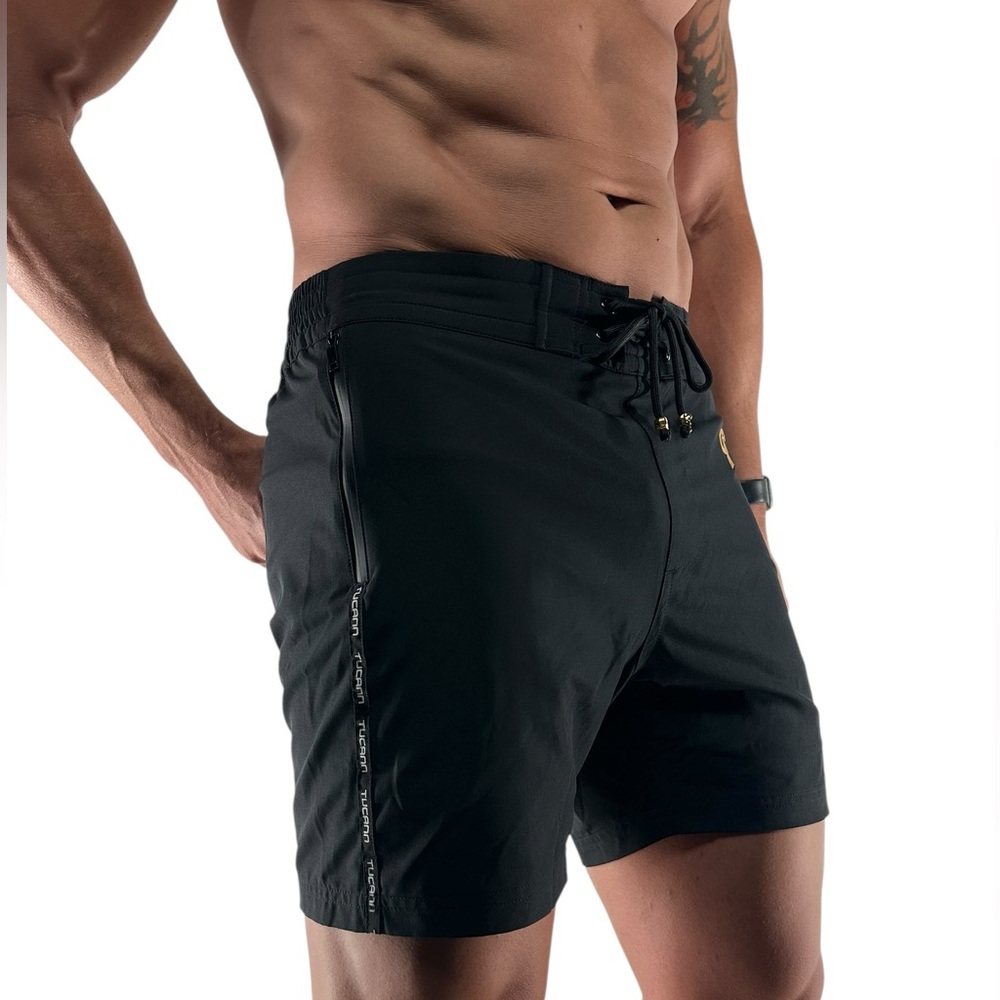 TUCANN / Black Swim Trunks with Gold Details / Medium - Picture 3 of 9